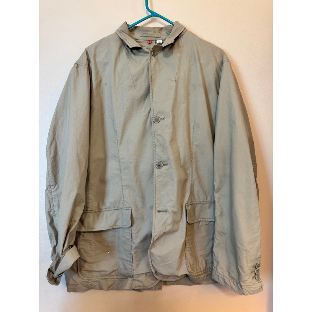 Uniqlo Mens Khaki Tan Utility Chore Jacket Plaid Undercollar Detail Size L